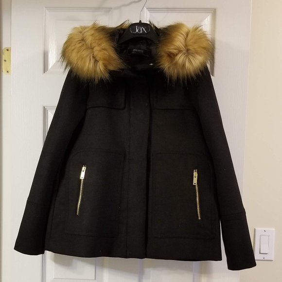 Zara coat with faux fur hood - XS NWOT - Picture 3 of 8